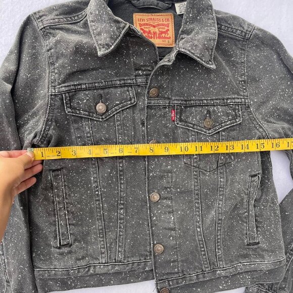 Levi’s Charcoal Gray Black Speckled Denim Jacket Size S Fall Autumn Halloween - Picture 6 of 8
